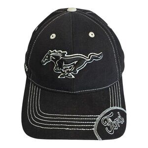 Ford Mustang 3D Embroidered Pony Adjustable Baseball Cap Hat Black White